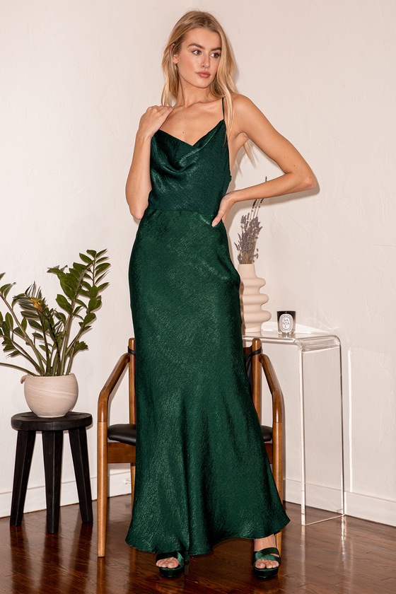 Emerald Green Maxi - Satin Maxi Dress ...